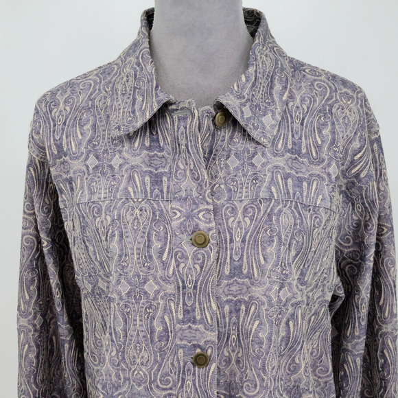 Coldwater Creek Jacket Plus Size 1X Lavender Paisley Cotton Textured Coastal - Picture 15 of 15